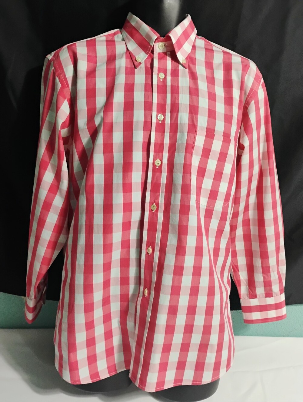 Mirto Sz M Mens Checkered Pink White Long Sleeve Button Down Shirt